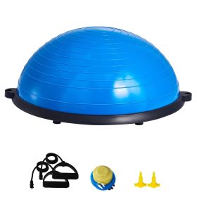 Half Exercise Ball Trainer, 23 inch Balance Ball Trainer, 660lbs Capacity Stability Ball, Yoga Ball with Resistance Bands & Foot Pump (Color: Blue, Top Non-Slip Texture: Wavy Pattern)
